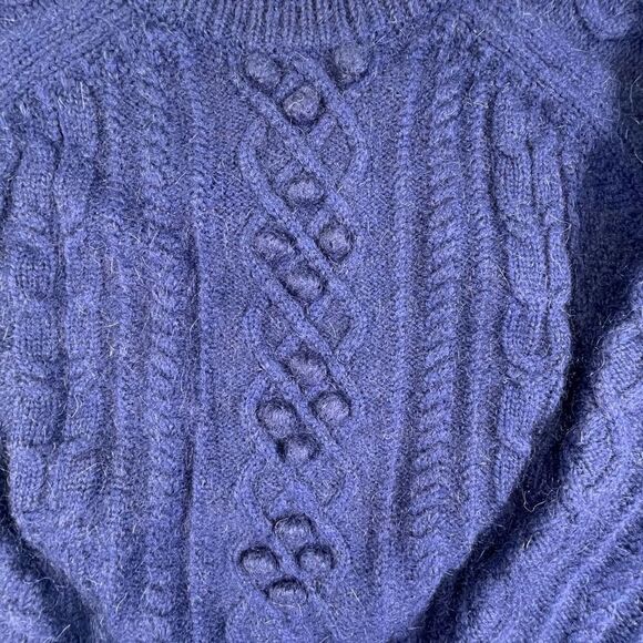 Demylee x J. Crew Navy Blue Wool Balloon Sleeve Chunky Knit Sweater Size Medium - Picture 2 of 7